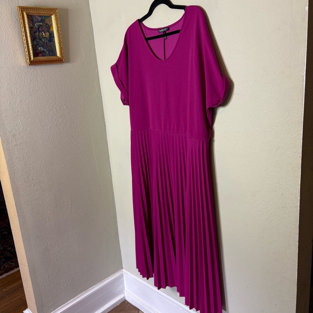 Magenta Pleated Midi Dress Size 3X - Picture 3 of 9